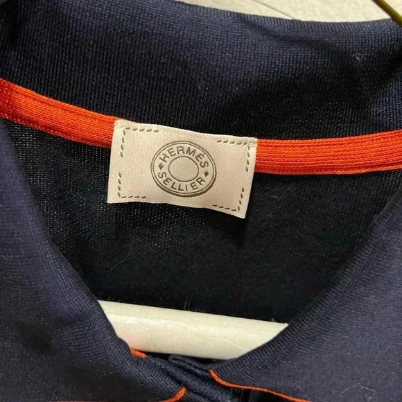 NWT Hermes Sellier Women’s Polo Short Sleeve Shirt Top Navy Blue L - Picture 10 of 15